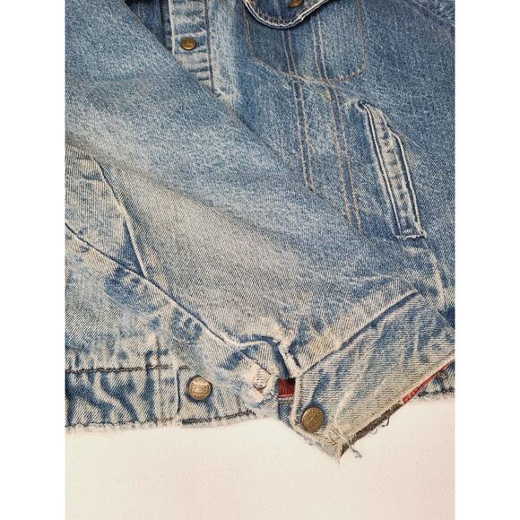 Vtg Key Imperial Buffalo Plaid Flannel Lined Denim Jacket Distress Large Grunge - Picture 6 of 12